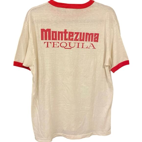 Vintage 80s Montezuma Wants You Tequila Promo Single Stitch Ringer Shirt XL - Picture 3 of 3